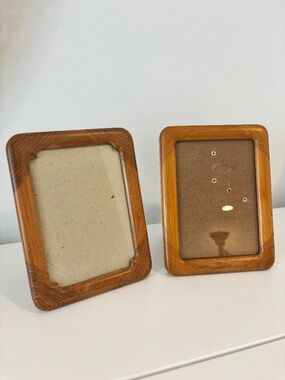 Mid Century Modern teak wood picture frames SET OF TWO holds 5"x7" pictures